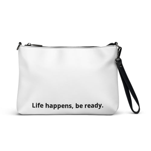 Black Life Happens—Be Ready crossbody bag, front view